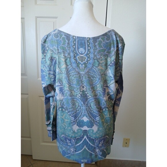 One World Womens Top Blouse Gray Blue Long Sleeve Scoop Neck Rhinestone Size 1X - Picture 3 of 15
